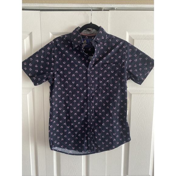 Rugby University Men's Small Navy Short Sleeve Flower Casual Button Down NEW - Picture 1 of 7